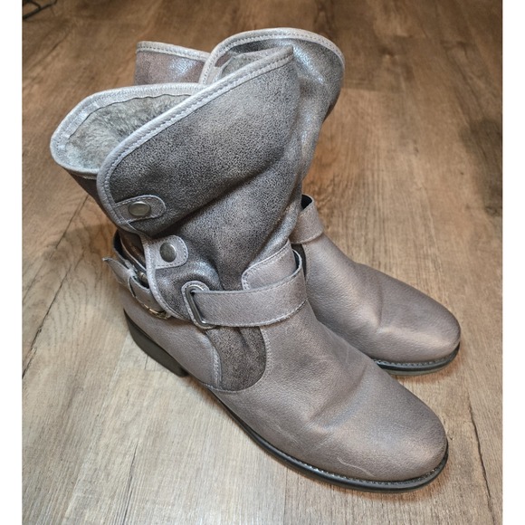 Bare Traps Shoes - Bare Traps Select Gray Taupe Leather Ankle Boots‎ Faux Fur Lined Womens 8 M